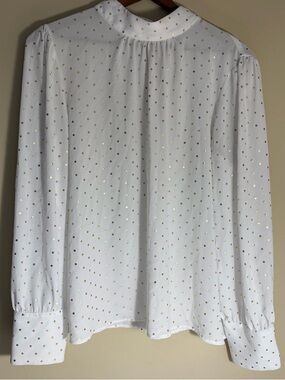 J. Crew White Blouse with Gold Dot Print